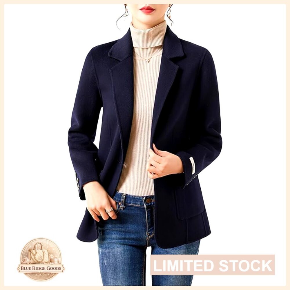 Wool Blend Blazer Peacoat Notched Lapel Business Casual Office Jacket Slim Fit
